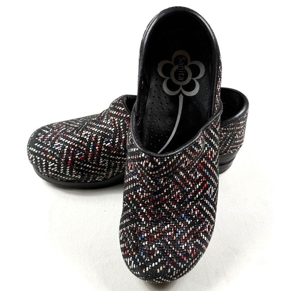 Sanita Professional Clogs Womens 38 Black Multicolor Woven Textile Danish Clogs - Picture 1 of 6